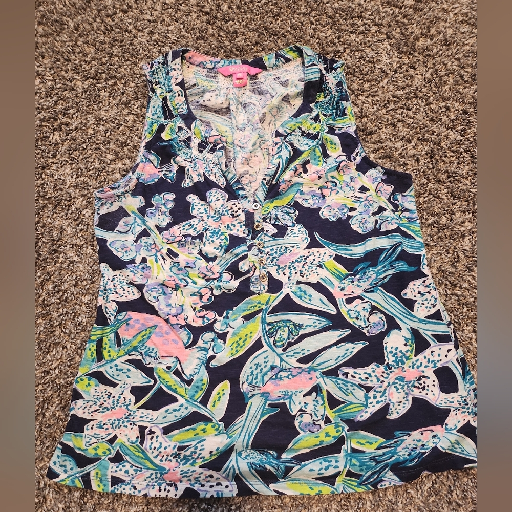 Lilly Pulitzer Pink and Blue Sleeveless Blouse